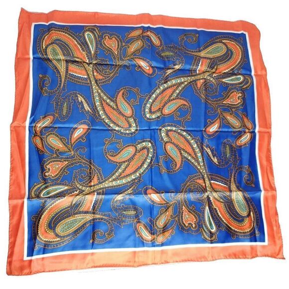 Unbranded Accessories - Vintage Paisley Square Scarf Blue Orange Brown Turquoise Neckerchief Nylon Poly